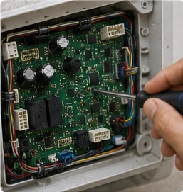PCB failures — a well-documented service pattern on Voltas units, often the first thing checked for power/display issues