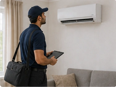 Technician inspecting the ac