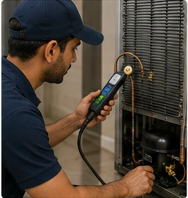 Gas leak in older direct-cool units — usually at the capillary tube or evaporator coil joints